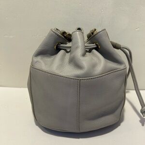 Cole Haan Light Gray Leather Drawstring Mini Bucket Bag
